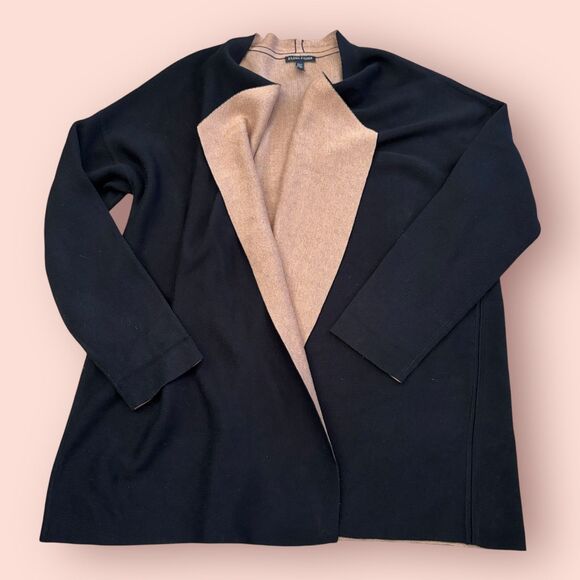 Eileen Fisher Reversible Cardigan Sweater Womens XL Black Beige Cascading Front - Picture 1 of 8
